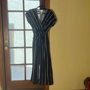 Black and white striped wide leg jump suit